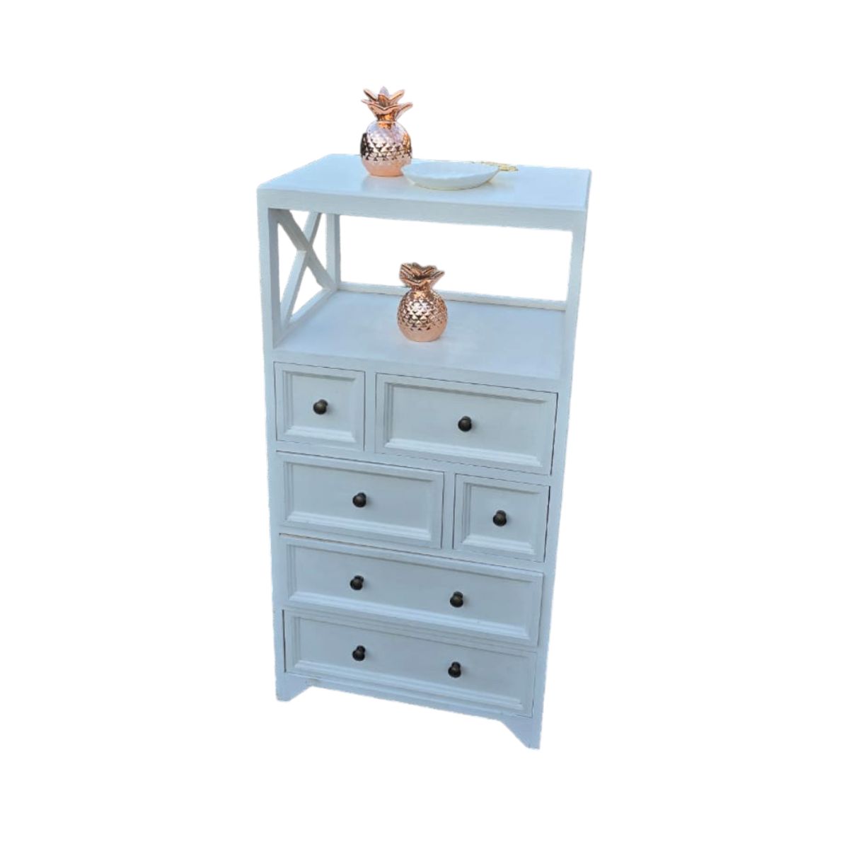 GENERICO - MUEBLE MADERA SHABBY CHIC BLANCO CON 6 CAJONES