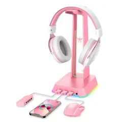 EVERSO - Soporte De Audífonos Con Luz Led Rgb Usb Color Rosa
