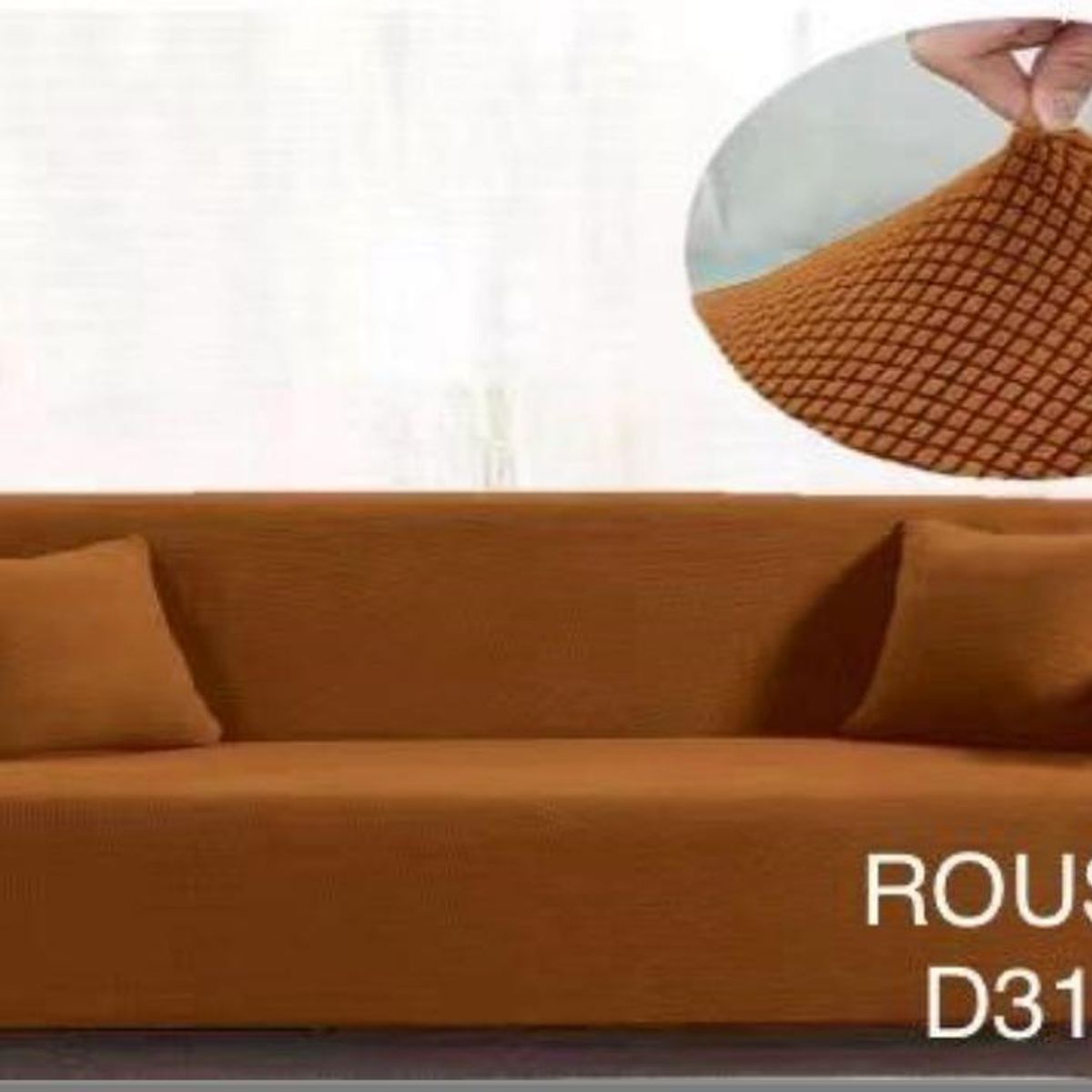 GENERICO - Funda de Sillon 4 Cuerpos Tela Cuadrille Elástico. Color Mostaza D311