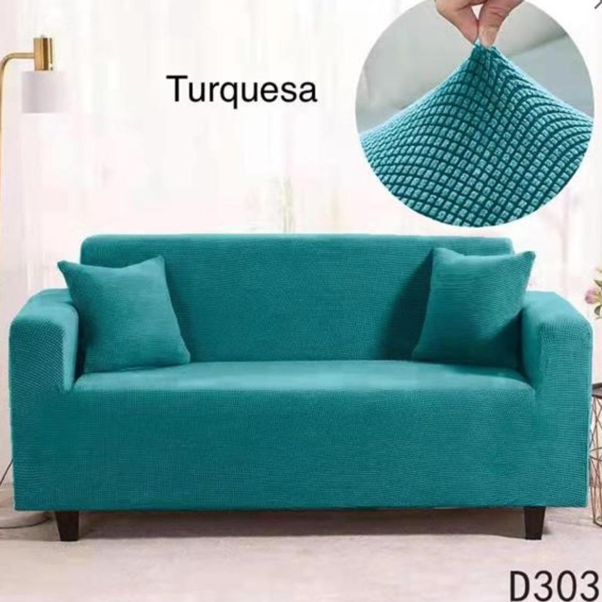 GENERICO - Funda de Sillon 4 Cuerpos Tela Cuadrille Elástico. Color Turquesa D303