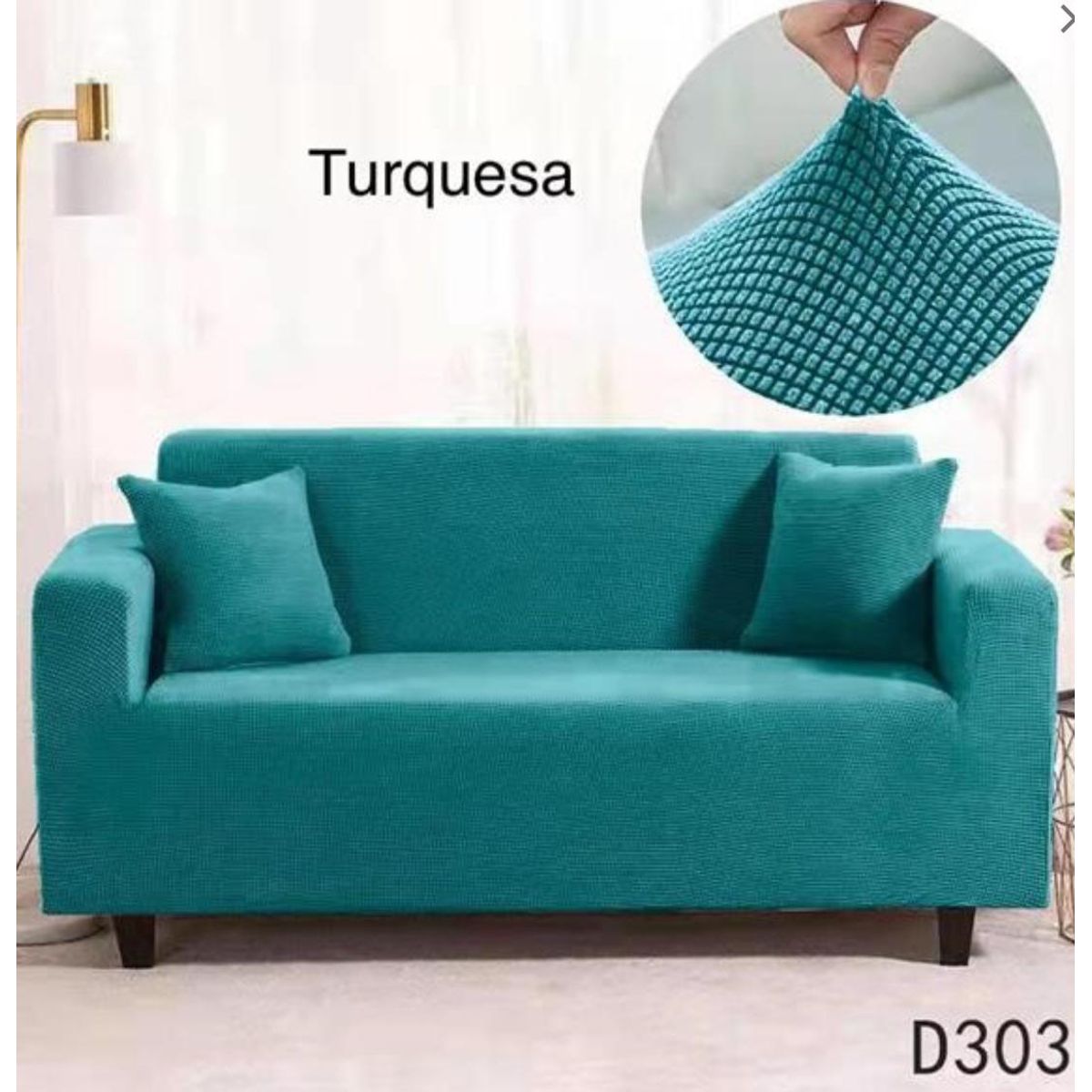 GENERICO - Funda de Sillon 4 Cuerpos Tela Cuadrille Elástico. Color Turquesa D303