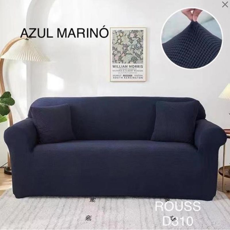 GENERICO - Funda de Sillon 3 Cuerpos Tela Cuadrille Elastica. Azul Marino D310