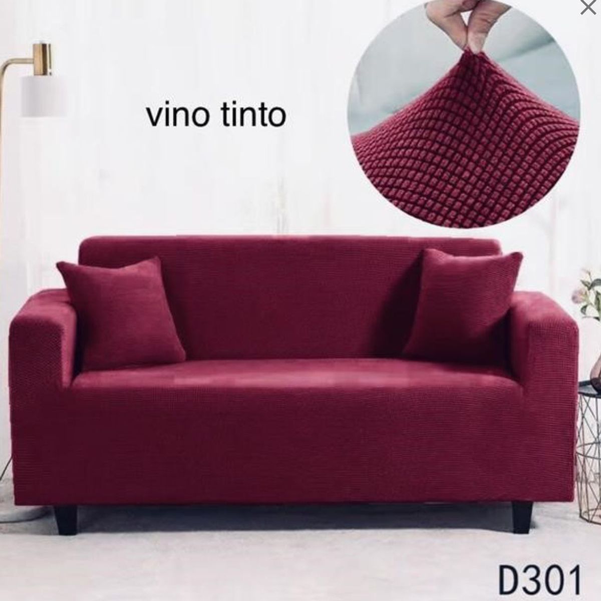GENERICO - Funda de Sillon 3 Cuerpos Tela Cuadrille Elastica. Burdeos D301