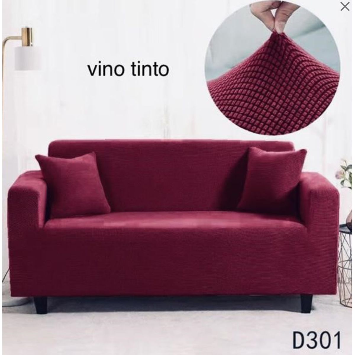 GENERICO - Funda de Sillon 3 Cuerpos Tela Cuadrille Elastica. Burdeos D301