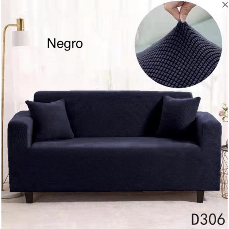 GENERICO - Funda de Sillon 3 Cuerpos Tela Cuadrille Elastica. Negro D306