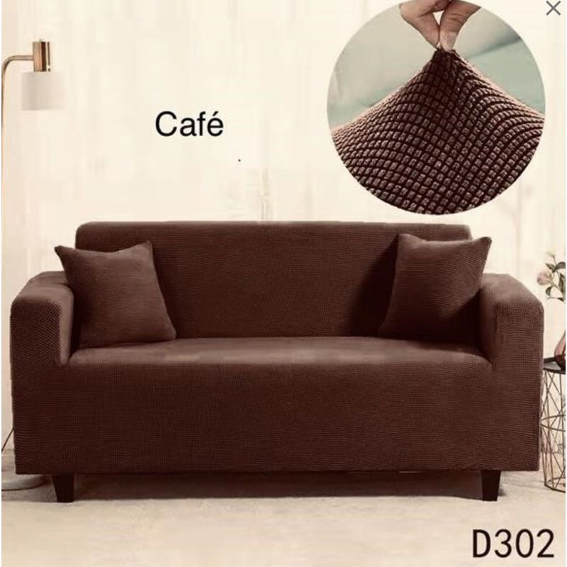 GENERICO - Funda de Sillon 2 Cuerpos Tela Cuadrille Elástico. Color Cafe D302