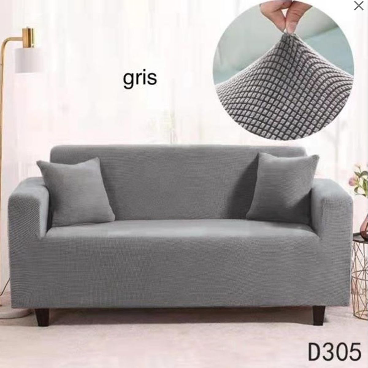 GENERICO - Funda de Sillon 2 Cuerpos Tela Cuadrille Elástico. Color Gris D305