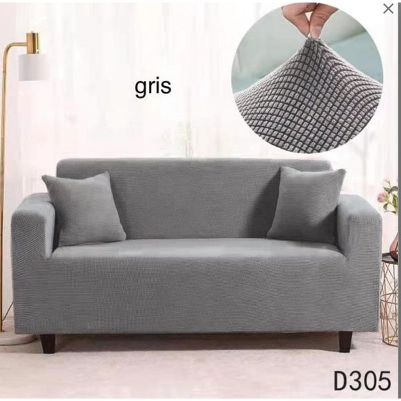 GENERICO - Funda de Sillon 2 Cuerpos Tela Cuadrille Elástico. Color Gris D305