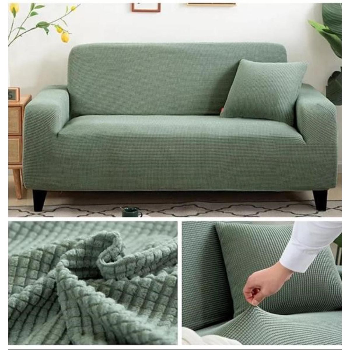 GENERICO - Funda de Sillon 2 Cuerpos Tela Cuadrille Elástico. Color Verde Claro