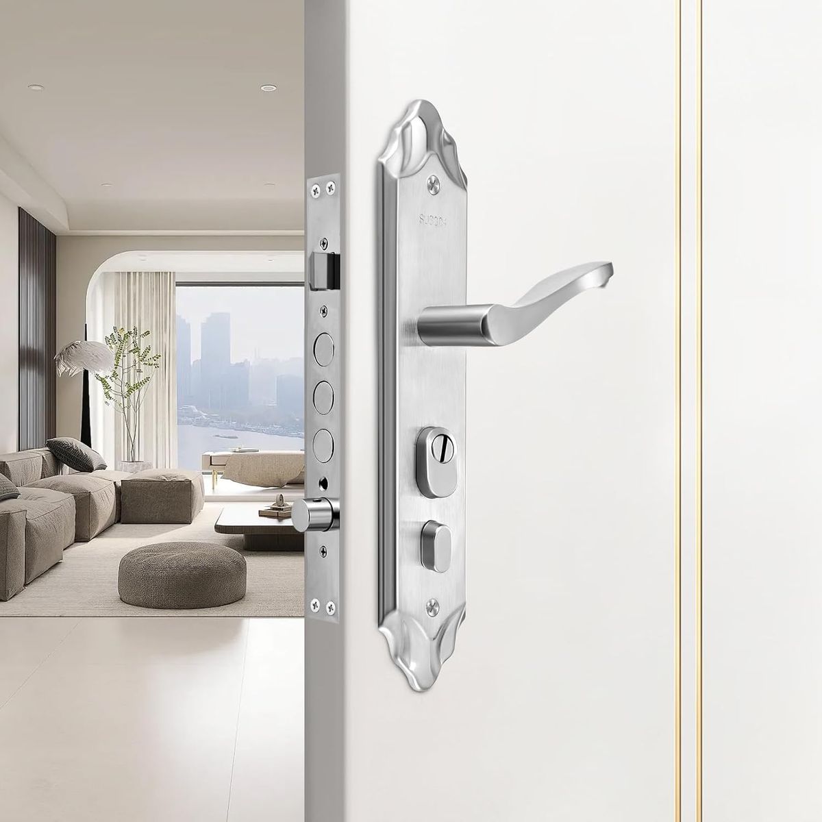 BLUEDREAMER - Cerradura acceso doble manilla acero inoxidable cerradura puerta derecha