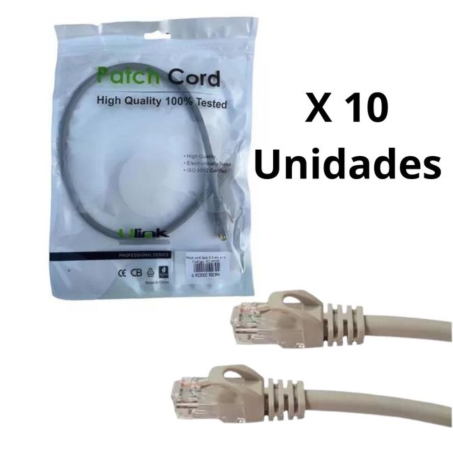 ULINK - Cable De Red  Patch Cord Certificado Cat6 50cm Gris X10 Unidades