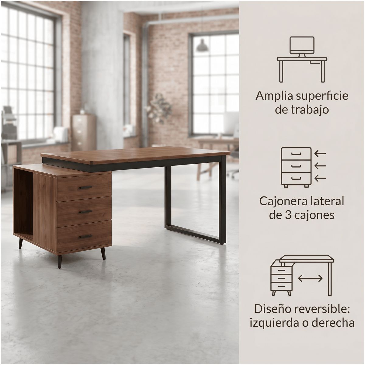Escritorio Moderno Con Cajoneras 140x60x75cm Para Oficina, marca HOMER DESIGN - Foto 2