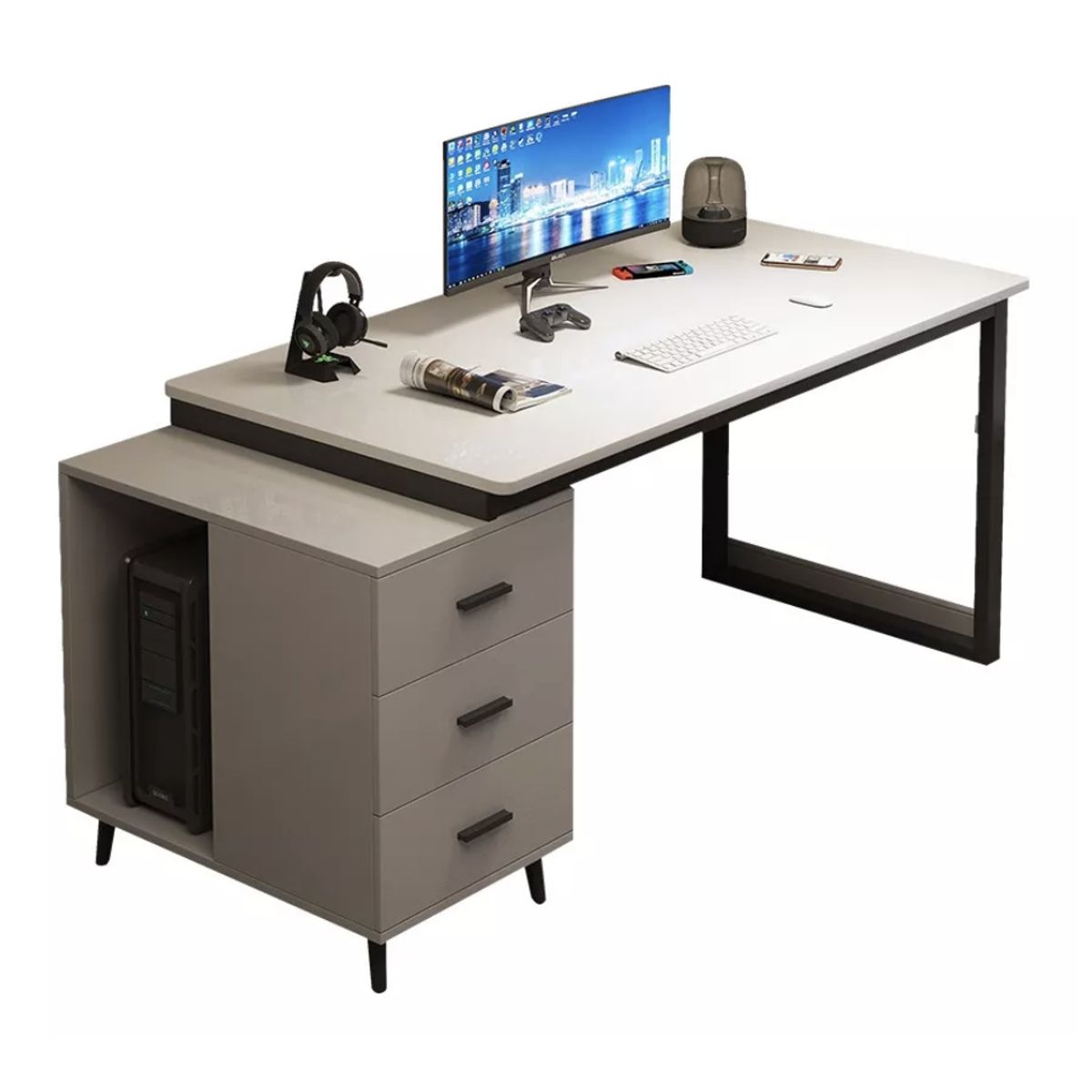 HOMER DESIGN - Escritorio Moderno Con Cajoneras 140x60x75cm Para Oficina