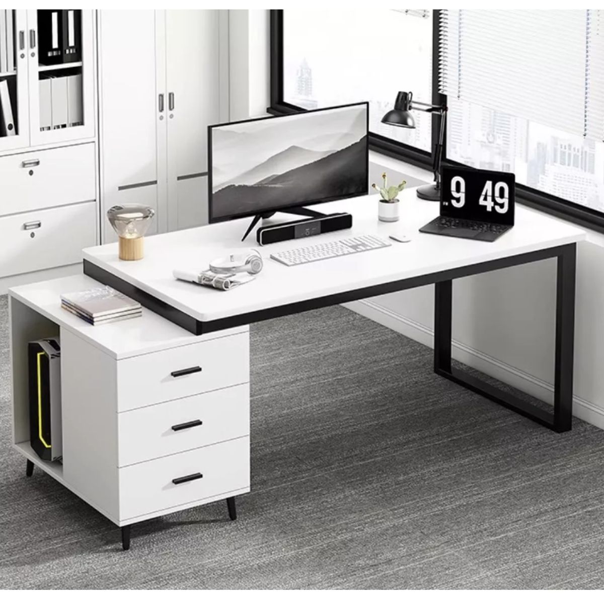 HOMER DESIGN - Escritorio Moderno Con Cajoneras 140x60x75cm Para Oficina