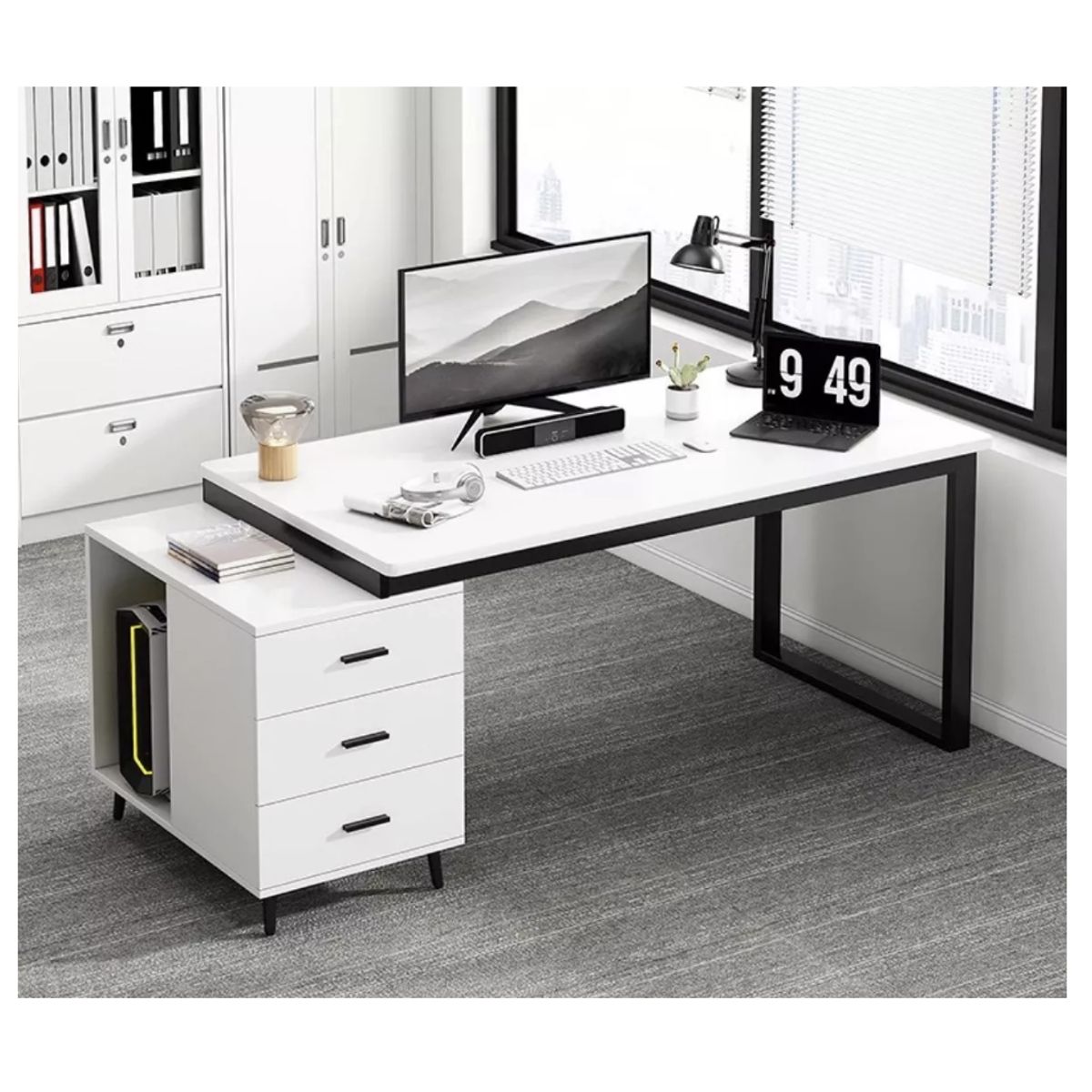 HOMER DESIGN - Escritorio Moderno Con Cajoneras 140x60x75cm Para Oficina