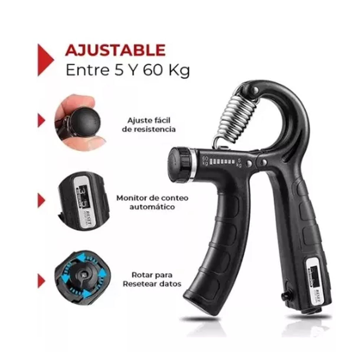 GENERICO - Hand Grip Pro Regulable Ejercitador Antebrazo 10-60kg NEGRO