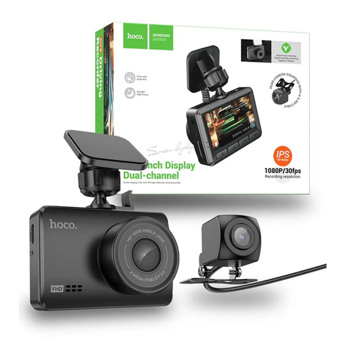 HOCO - Camara de Auto Dashcam Full HD 1080 Doble Pantalla Wifi Hoco