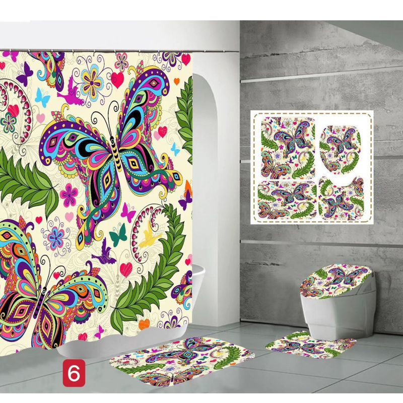 GENERICO - Set de Baño 4 Piezas Diseño Mariposa Colorido