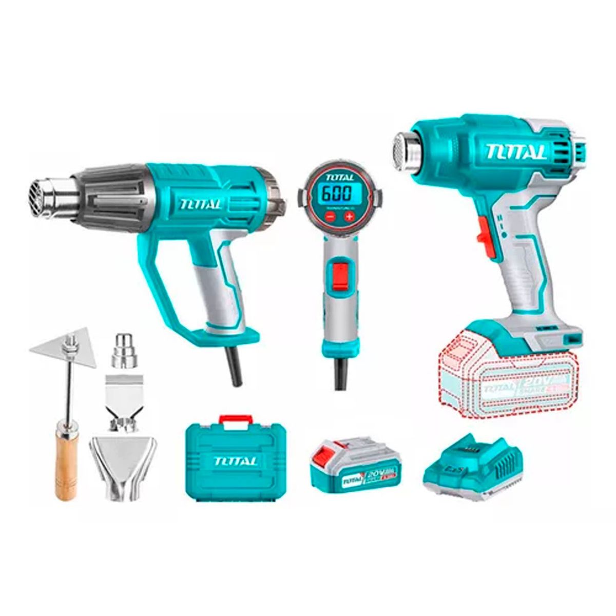 TOTAL TOOLS - Pistola De Calor 2000w Digital + Pistola Calor 20v Total