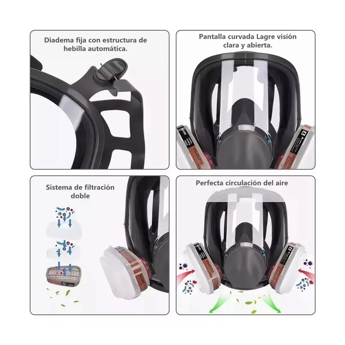 ATURE - Máscara Gas Full Face 6800 + Filtros 6001 Respirador Antigas