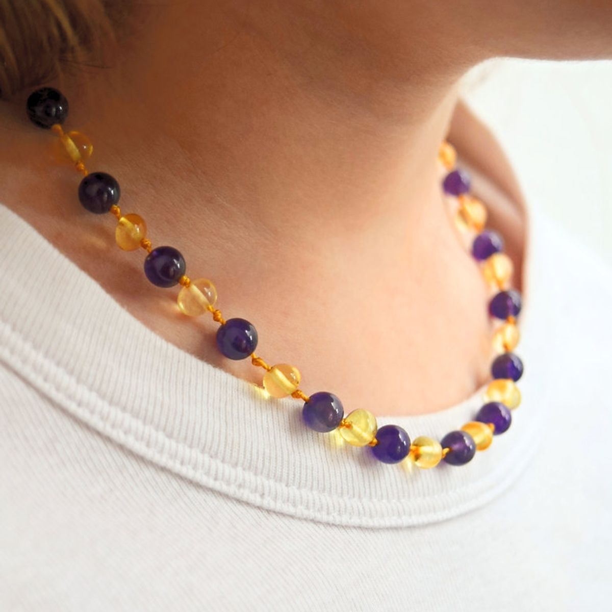 GENERICO - Collar de Ámbar Báltico con Amatista para Niños 5 -11 años