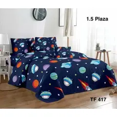 GENERICO - Cobertor Cubrecama Quilt de Verano 1,5 plazas Azul Espacio