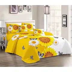 GENERICO - Quilt de Verano 2 plazas. Color Blanco con Girasoles KFL159