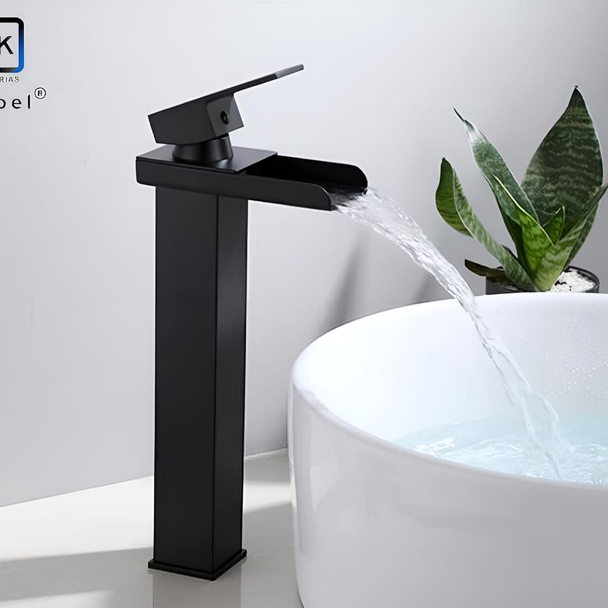 GENERICO - Llave Monomando Vanitorio Alta Estilo Cascada Recta Black FK