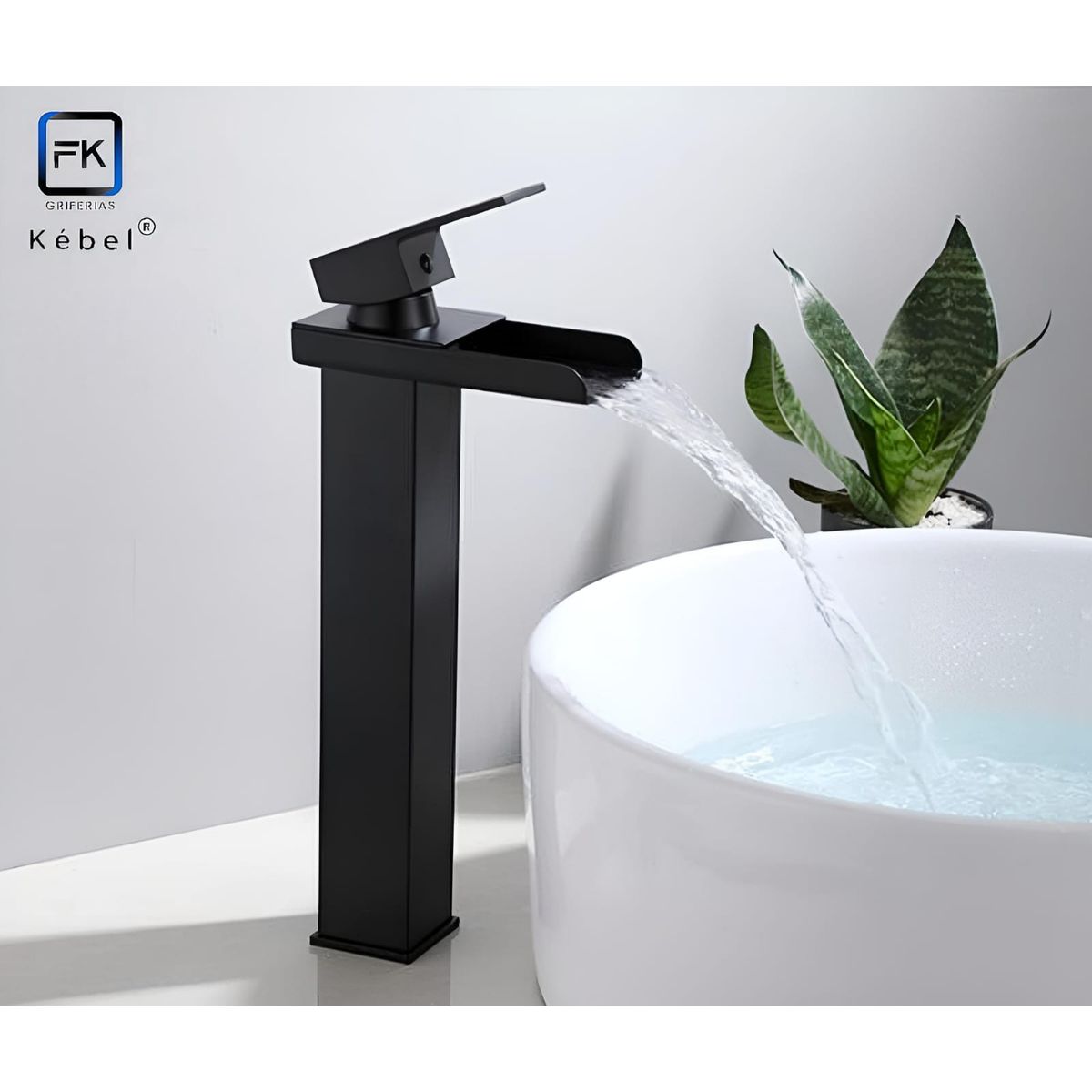 GENERICO - Llave Monomando Vanitorio Alta Estilo Cascada Recta Black FK