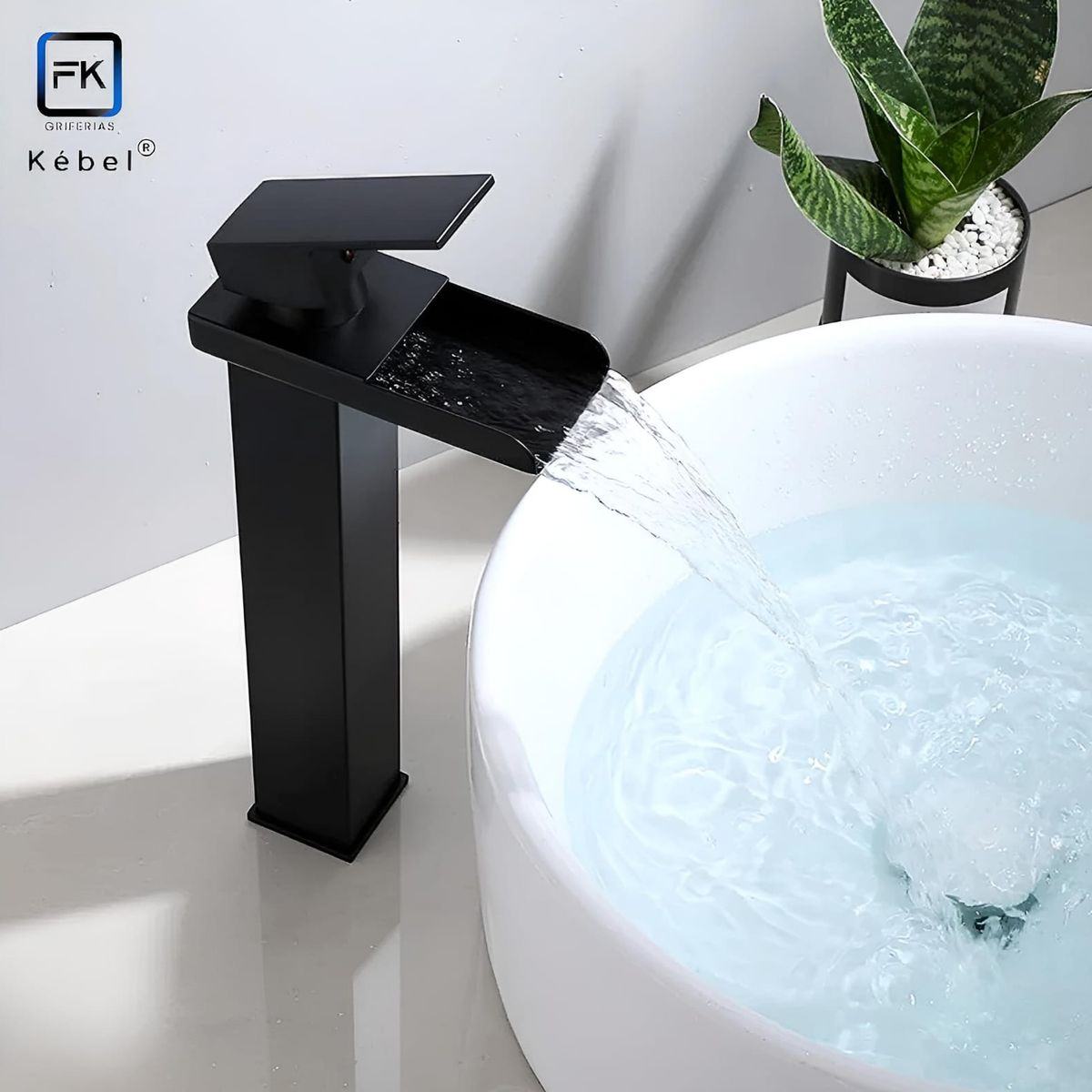 GENERICO - Llave Monomando Vanitorio Alta Estilo Cascada Recta Black FK