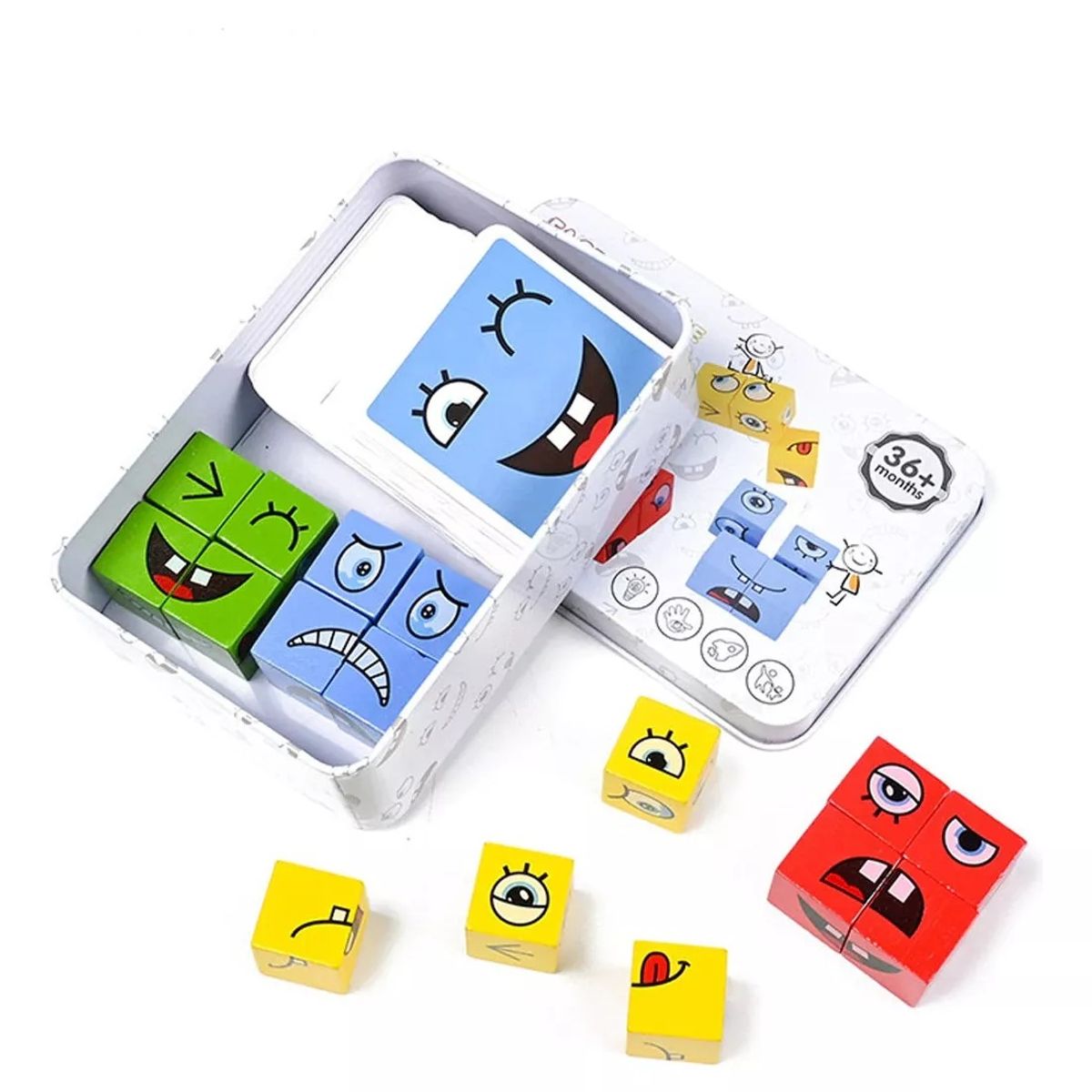 GENERICO - Juego De Expresiones Y Emociones En Madera Emoji Didáctico