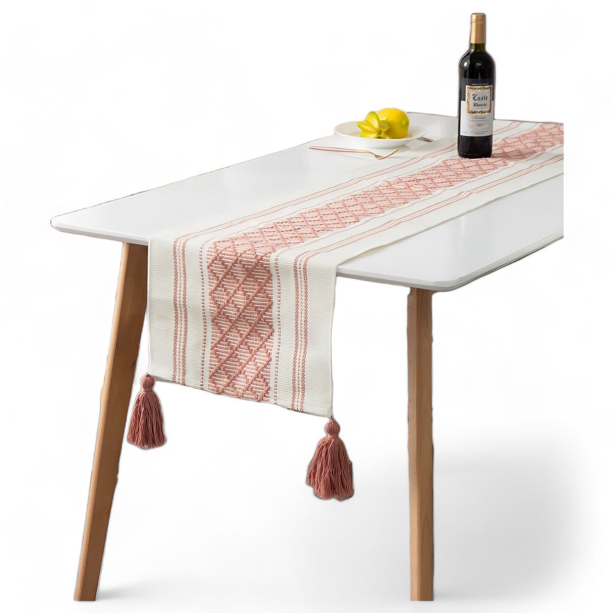 GENERICO - Camino De Mesa Medida 37x180cm Tejido Algodon Etnico Lineas Rosado