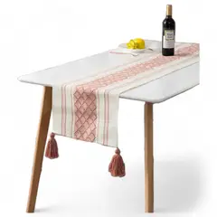 GENERICO - Camino De Mesa Medida 37x180cm Tejido Algodon Etnico Lineas Rosado