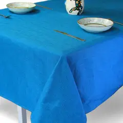 GENERICO - Mantel Rectangular 140cmx220cm En Lino Para Mesa De 6 Sillas Celeste