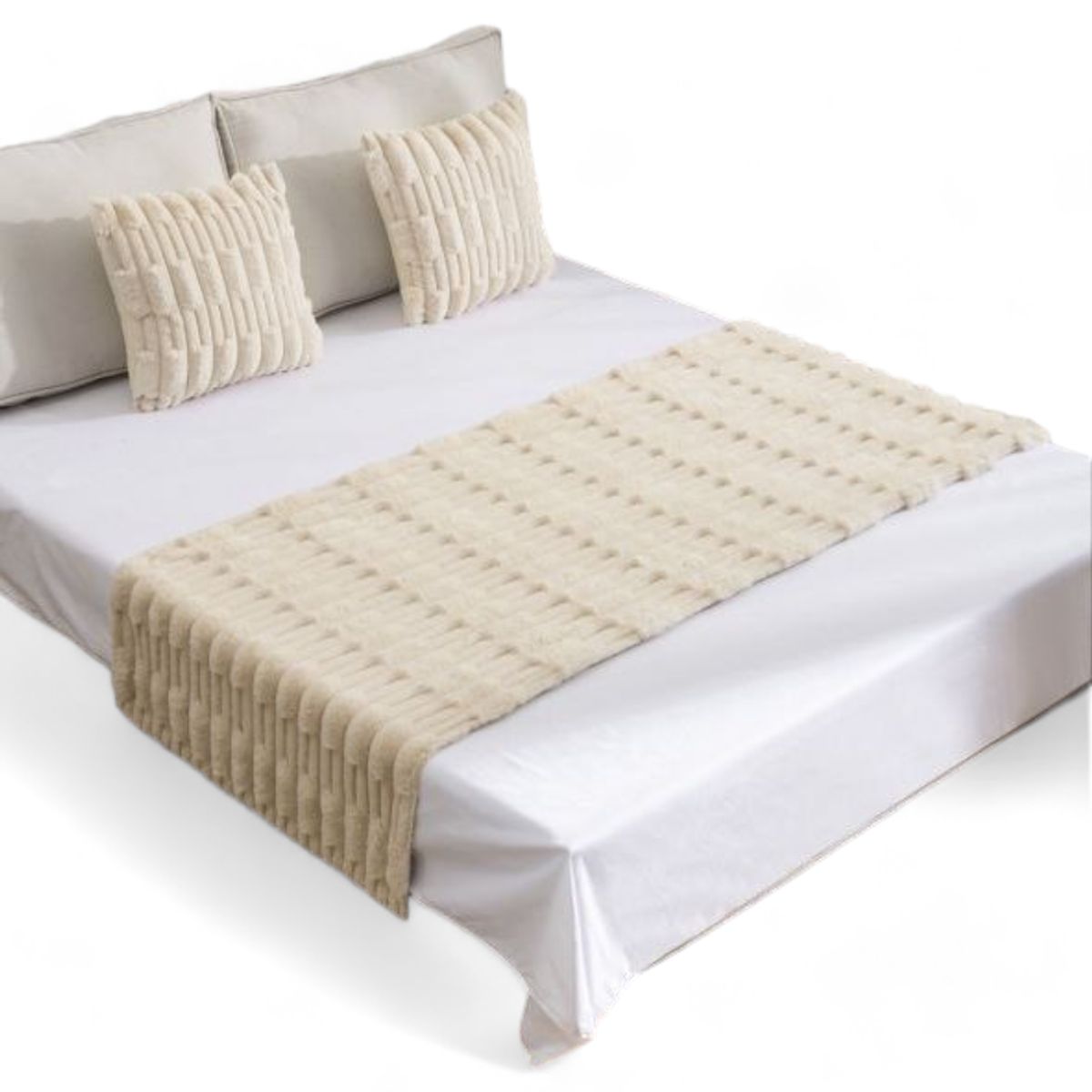 GENERICO - Piecera 70x210cm + 2 Fundas Peluditas Texturizada King - Beige