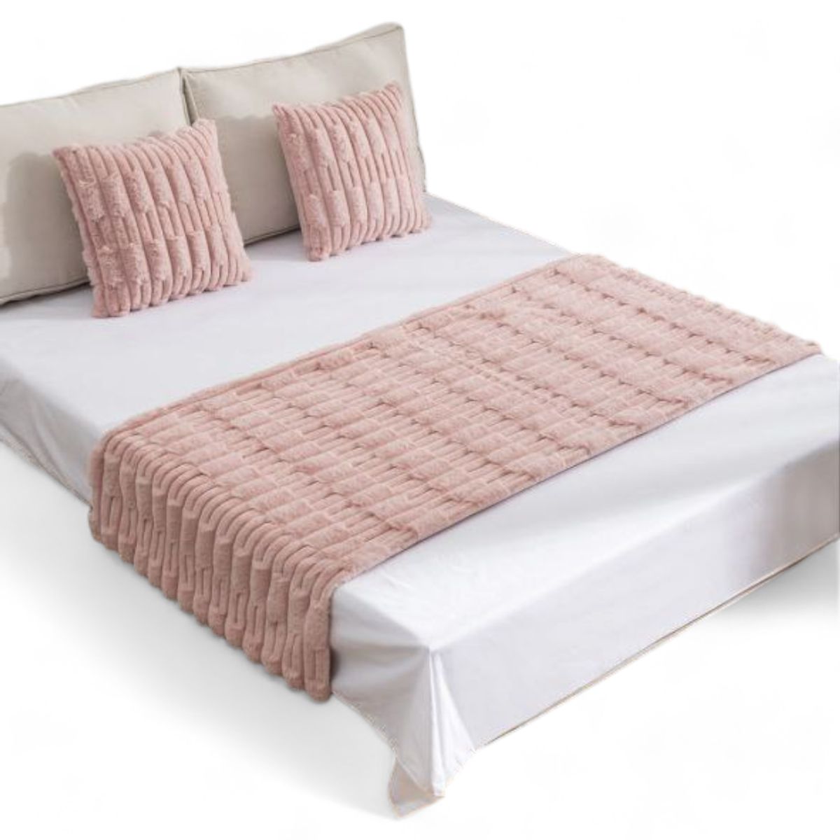 GENERICO - Piecera 70x210cm + 2 Fundas Peluditas Texturizada King - Rosa