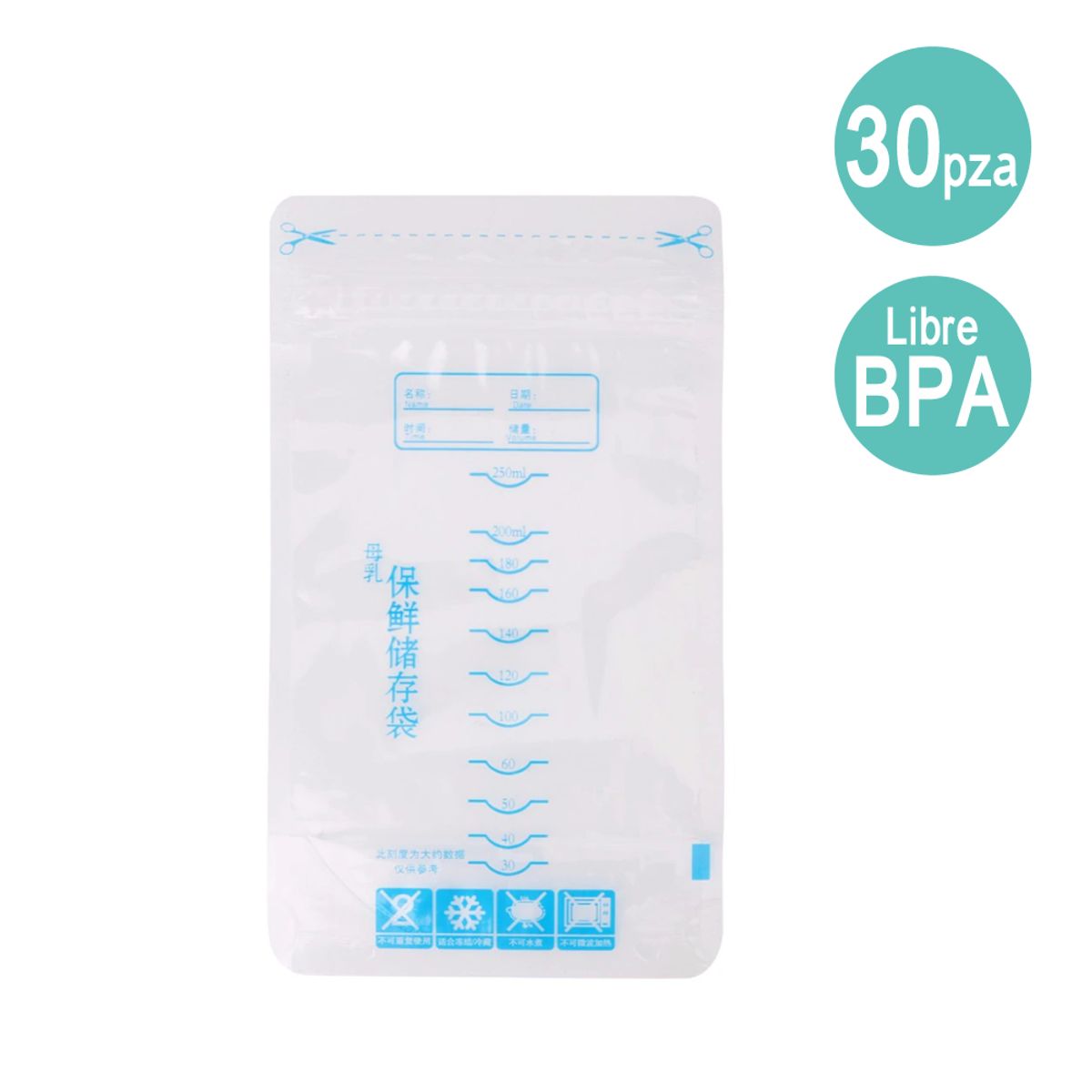 GENERICO - Bolsas Para Leche Materna Pack 30 Pre Esterilizadas 250ml