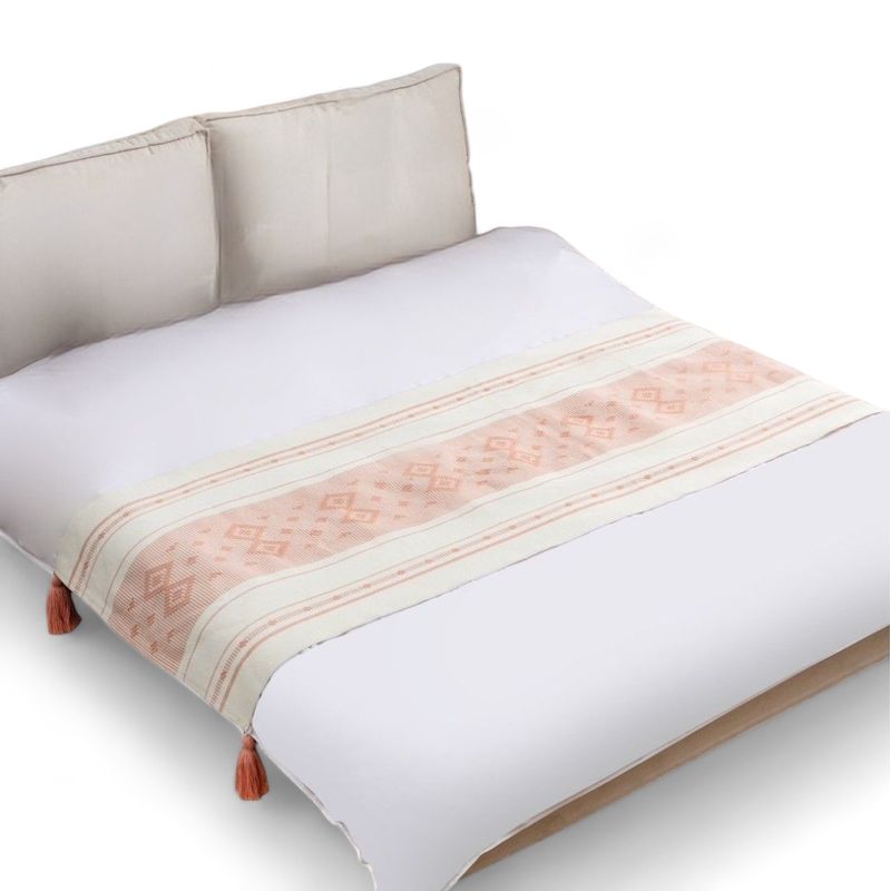 GENERICO - Piecera Pie De Cama Tejida Algodon Etnico Con Borlas King - Verde
