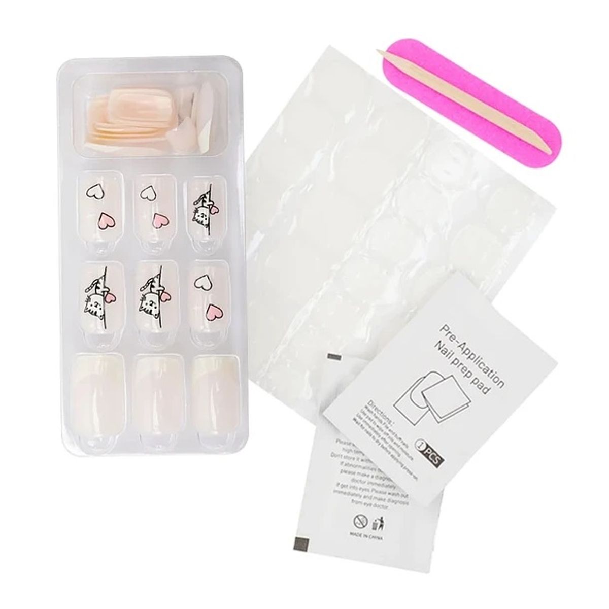 FLAMENCO - Uñas Press On diseño gatito corazon