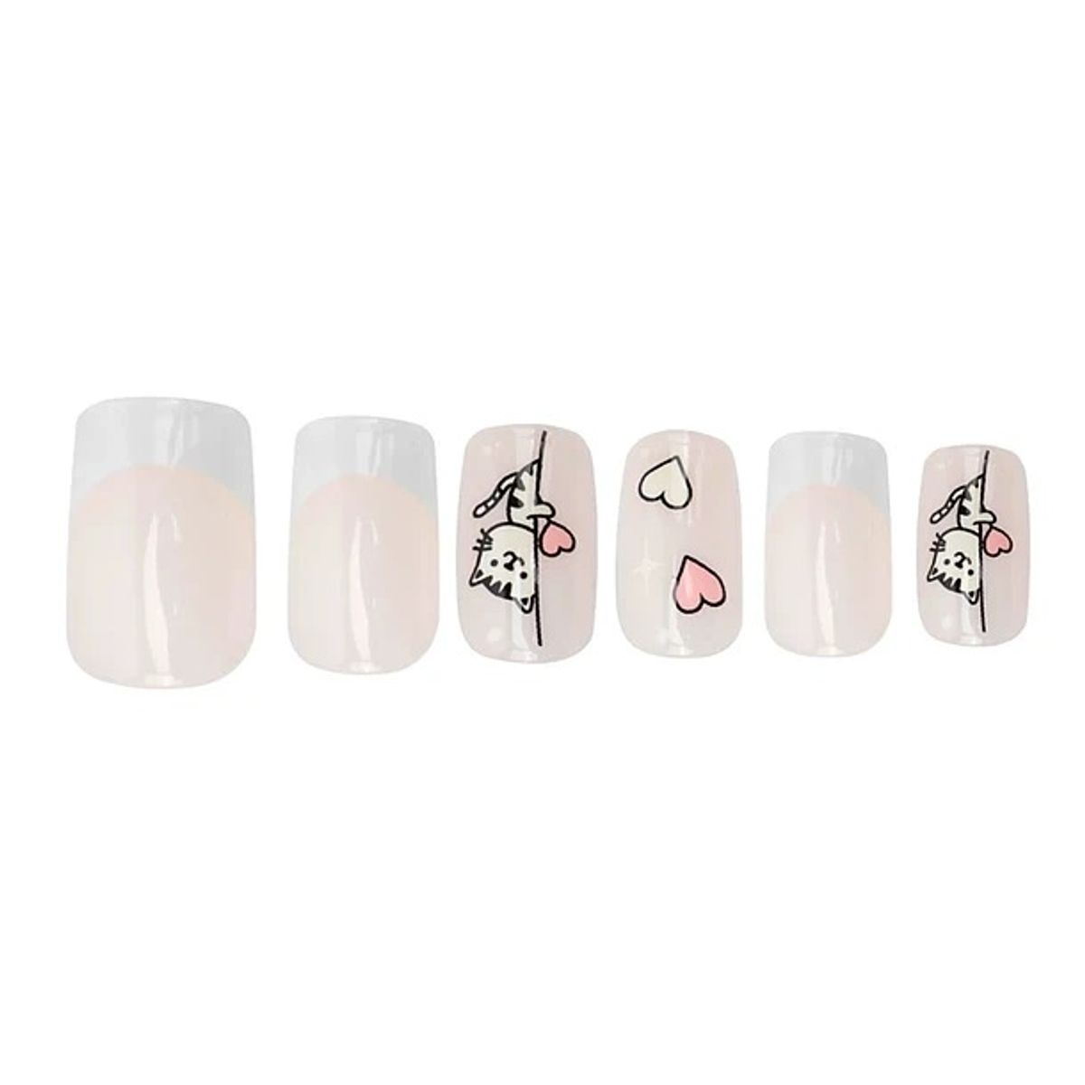 FLAMENCO - Uñas Press On diseño gatito corazon