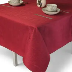 GENERICO - Mantel Rectangular 140cmx220cm En Lino Para Mesa De 6 Sillas Burdeo