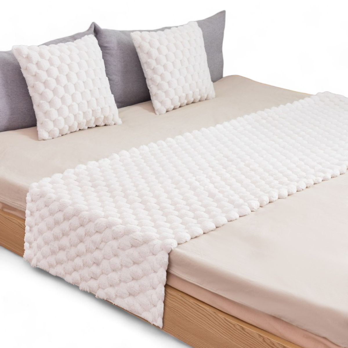GENERICO - Piecera 70x190cm + 2 Fundas 45x45cm Plush Peludita King - Blanco