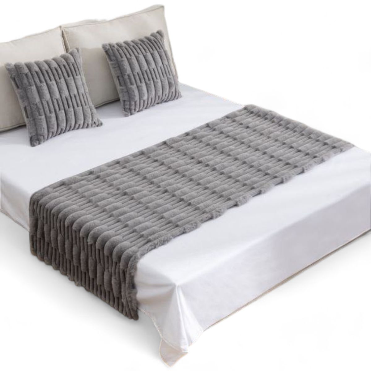 GENERICO - Piecera 70x210cm + 2 Fundas Peluditas Texturizada King - Gris