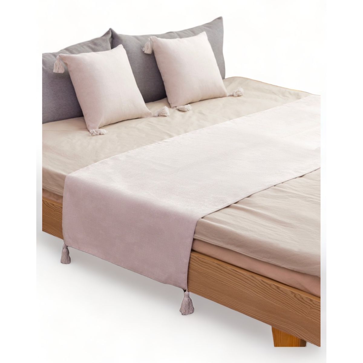 GENERICO - Pie De Cama King + 2 Fundas En Lino Con Borlas 70x210cm - Crema