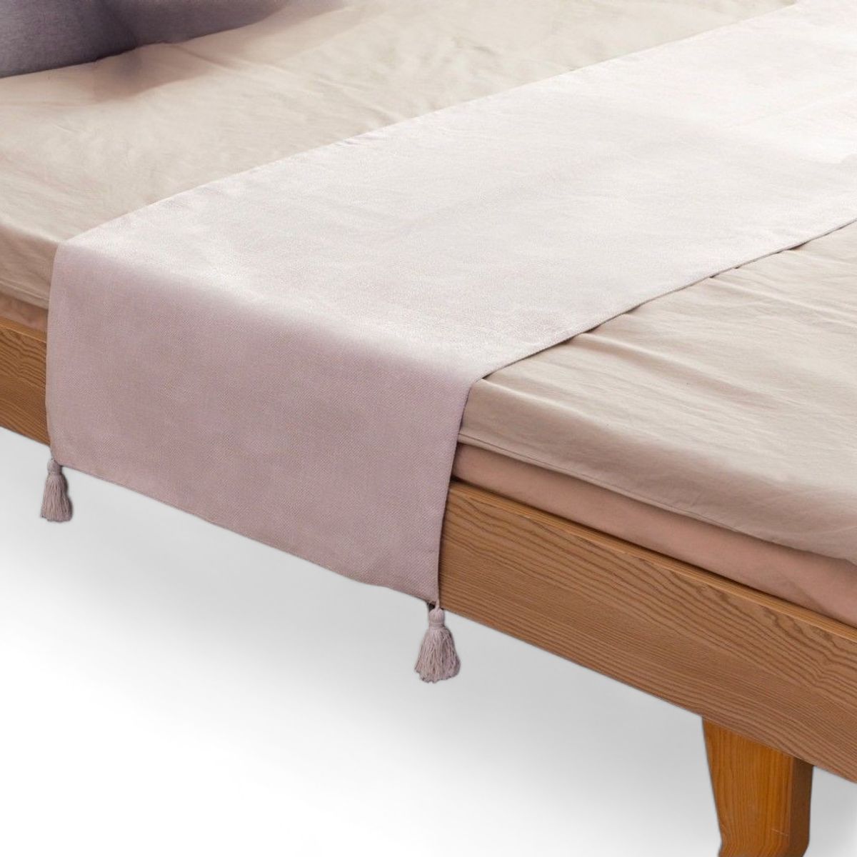 GENERICO - Piecera Para Cama 2 Plaza - King En Lino Pompones 70x210cm - Crema