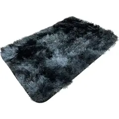GENERICO - Alfombra Baja De Cama Peluda 100% Poliester 50x80cm Negro Jaspeado