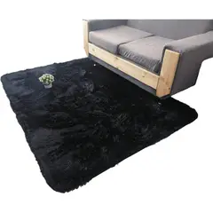GENERICO - Alfombra Peluda Tipo Shaggy Para Living 200cmx240cm Negro