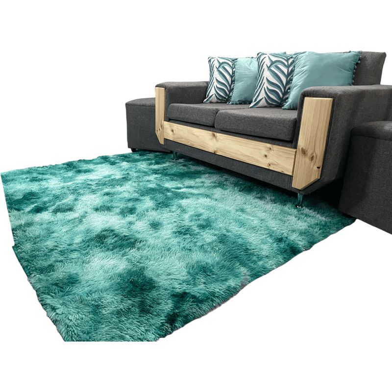 GENERICO - Alfombra Peluda Tipo Shaggy Para Living 200cmx240cm Turquesa Jaspeado