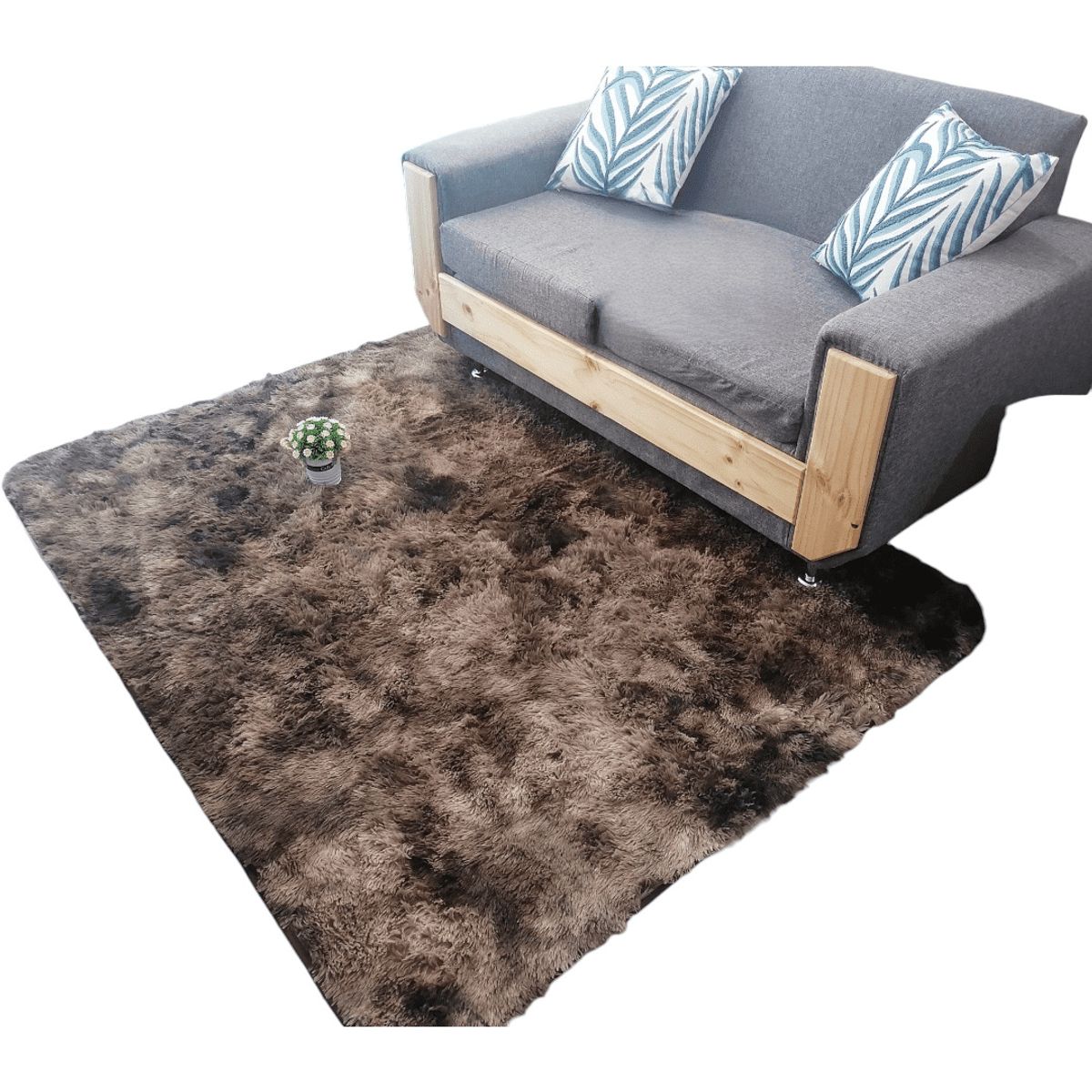 GENERICO - Alfombra Peluda Tipo Shaggy Para Living 180cm x 200cm Cafe Jaspeado
