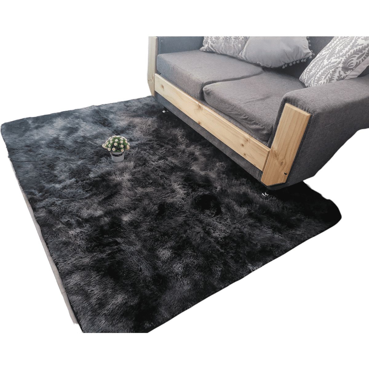 GENERICO - Alfombra Peluda Tipo Shaggy Para Living 180cm x 200cm Negro Jaspeado